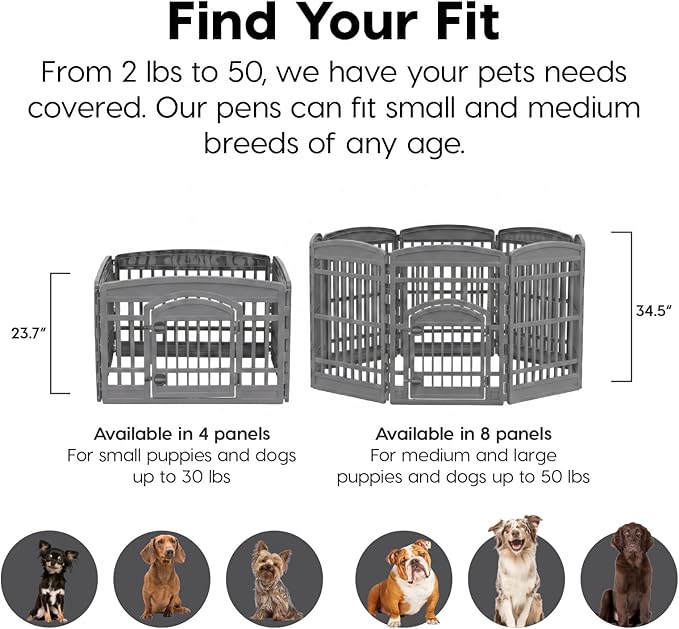 IRIS USA 34" Dog Playpen Tall Dog Playpen Indoor – 8-Panel Puppy Playpen with Door, 63 x 63 x 34, Extra Tall Dog Play Pen Indoors for Large Dogs, Plastic Pet Playpen, Indoor Dog Pen, Gray