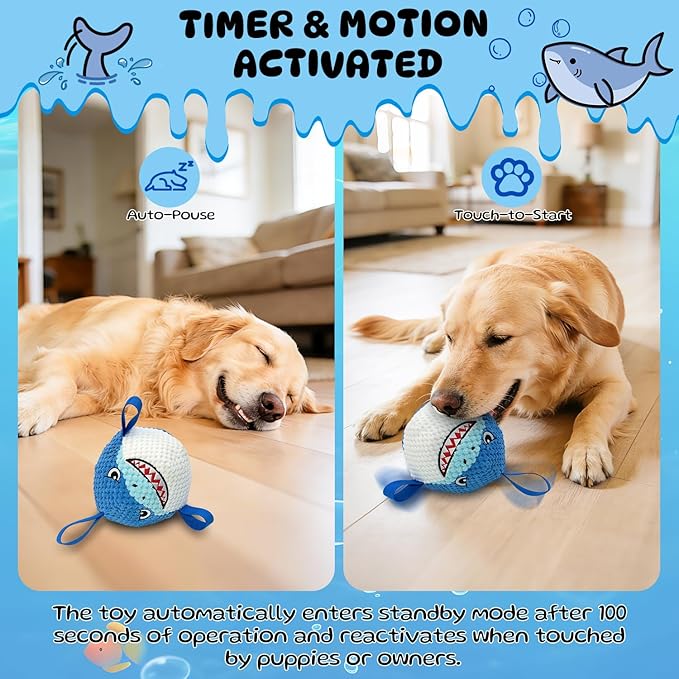 Interactive Dog Toys Bouncing Ball, USB Rechargeable Jumping Squeaky Dog Toy to Keep Them Busy, Fun Moving Toy for Active Dogs, Ideal for Indoor Play, Not for Aggressive Chewers (Blue Shark)