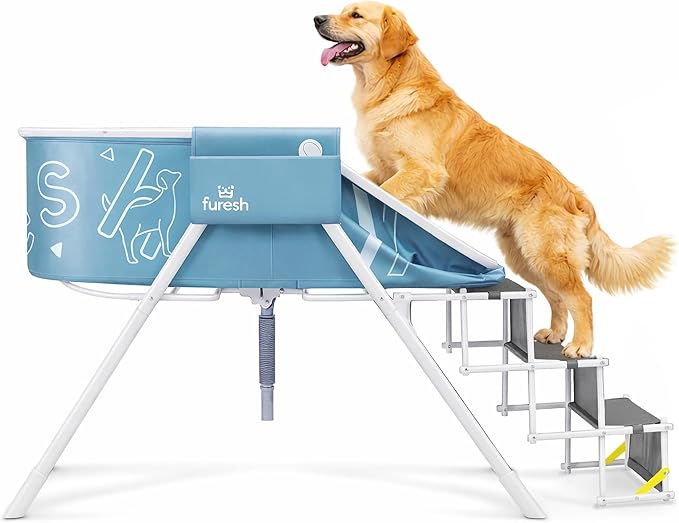 Furesh Big Dipper Dog Bath Tub with Stairs, Elevated Portable Foldable Wash Station with Steps for Bathing, Shower and Grooming, Indoor, Outdoor, for Medium to Large Size Dogs