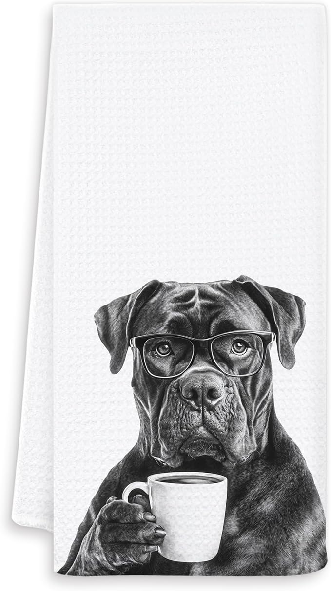 Funny Cane Corso Kitchen Towels, Cane Corso Gifts Dish Tea Towels, Black and White Dog Lovers Owner Gifts Hand Towel for Kitchen, Coffee Bar Station Decor, 16x24 Inch