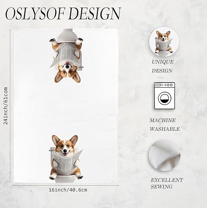 Funny Corgi Dog Hand Towels for Bathroom Washroom, Dog Bathroom Decor, Gifts for Corgi Lovers Women Men, Funny Puppy Dogs Bathrooms Hand Towels, 16x24 Inch