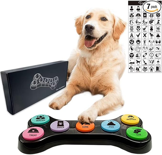RIBOSY Dog Buttons for Communication, 7 in 1 Dog Talking Button Set, Recordable Training Buzzers for Dogs with 50 Scene Stickers (Battery Included)