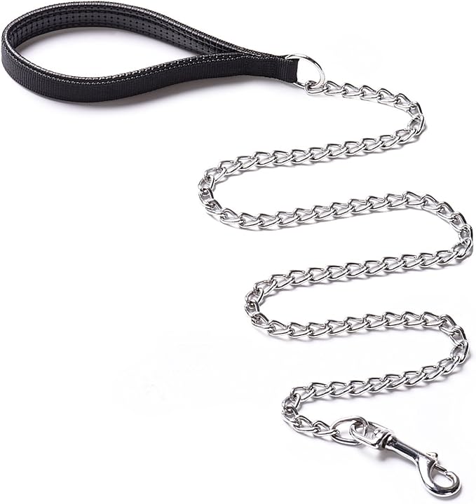 Heavy Duty Dog Leash,Metal Dog Chain Leash with Padded Handle for Large & Medium Size Dogs (4 ft. x 3.0 mm (0-80 lbs.))