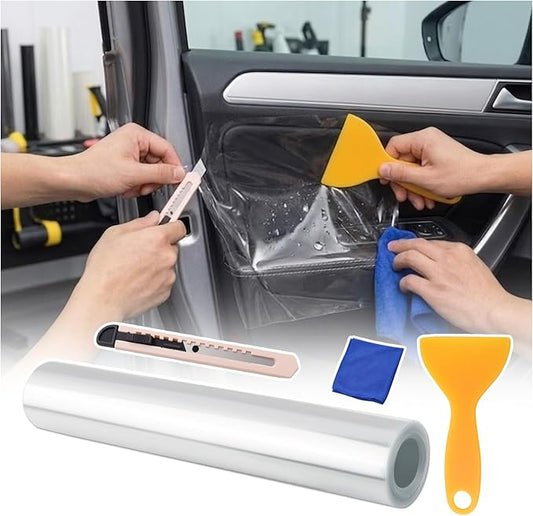 9.84Ft x 7.87" Car Door Protector,Clear Car Door Sill Protector Kit to Avoid Dog Scratches and Dirt,Self-Adhesive Protective Film as Cars Doors Edge Guards Include Scraper/Knife/Towel