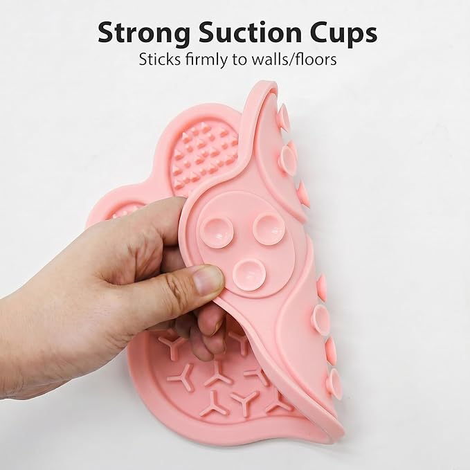 Lick Mat for Dogs and Cats, Slow Feeder Mats with Suction Cups - Bathing, Grooming and Training, Anxiety Relief Feeding Pad,Dishwasher-Safe (PBW03-Pink-paw)