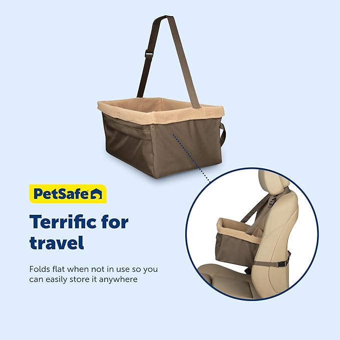 PetSafe Happy Ride Booster Seat Raised Dog Travel Seat Installs on Car Seats with a Headrest Safety Tether Machine Washable Folds Flat for Storage
