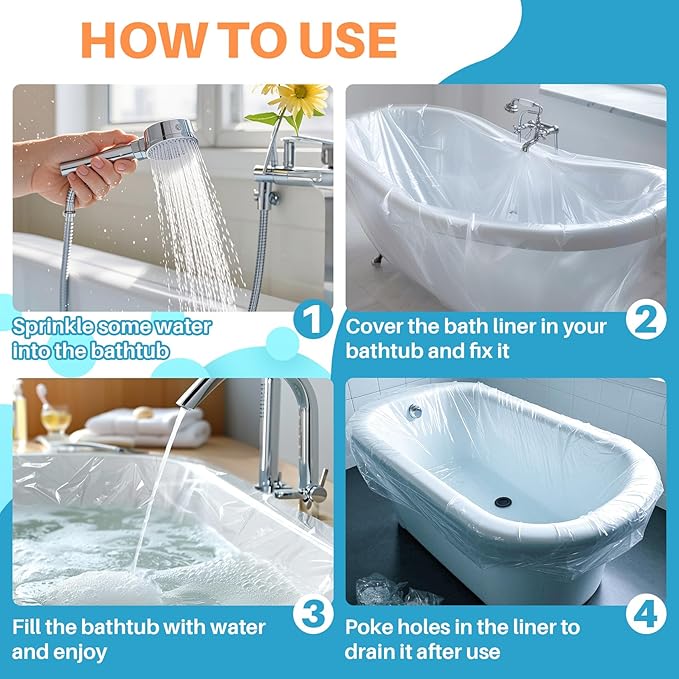 MAQIHAN 5PACK Disposable Bathtub Cover Liner - 102 x 47 Inch Large Size Transparent Plastic Bathtub Liner, Portable Bath Tub Bag with Sticker, Ideal for Travel Salon Spa Household Hotel Pet Bathing