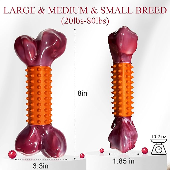 2-Pack Tough Dog Toys for Aggressive Chewers: Peanut Butter Flavored Long Lasting Dog Bones, Heavy Duty Nylon & Rubber Dog Chew Toys to Keep Them Busy, Medium & Large Breed, Orange