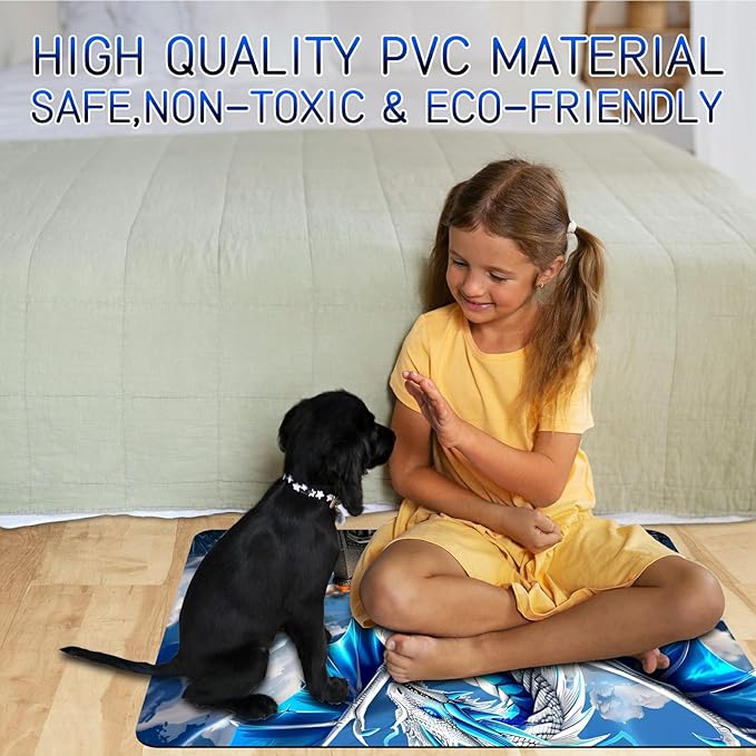 Dog Food Mat, 19.6" x 23.6" Absorbent Pet Feeding Mat for Food and Water, Waterproof Diatom Mud Pet Placemat with Non-Slip Rubber Backing, Easy Clean Cat Bowl Mat for Floors - Blue Cool Dragon