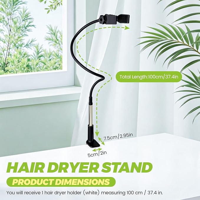LELE LIFE Hair Dryer Holder Hands Free, 39in/100cm Adjustable Flexible Alloy Blow Dryer Stand, 360 Degree Rotating Clamp Stable Hanger for Home Salon Pet Dog Grooming (Black)