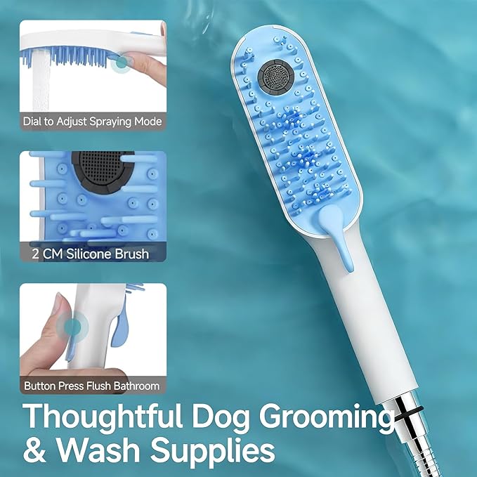 Pet Bathing Attachment with Comb and Smooth Rubber Tip for Mild Fits Common 1/2 Inch Thread Outdoor Indoor Application ABS Pet Bathing Sprayer
