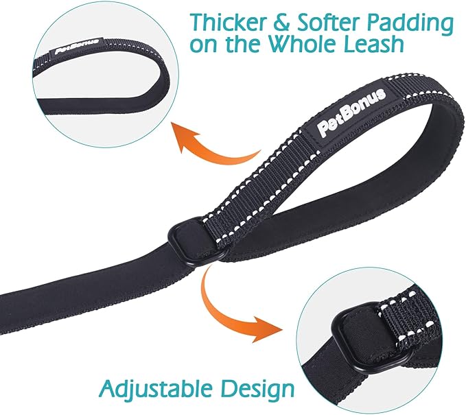 PetBonus Dog Leash Wrist Strap, Safety Strap for Retractable Leash, Lockable Reflective Short Dog Walking Lead with Adjustable Soft Padded Handle, Extra Layer Security for Pet Stroller (Black)