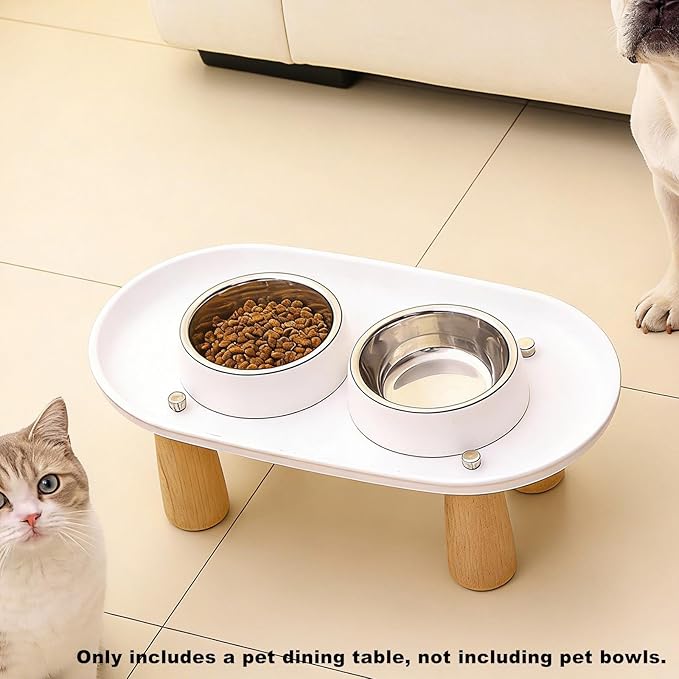 Generic Cat Bowl Raised Stand Rack to Protect Cat Neck Sturdy Non Slip Stable for Feeder Stand Elevated Holder, White 31cmx17cm