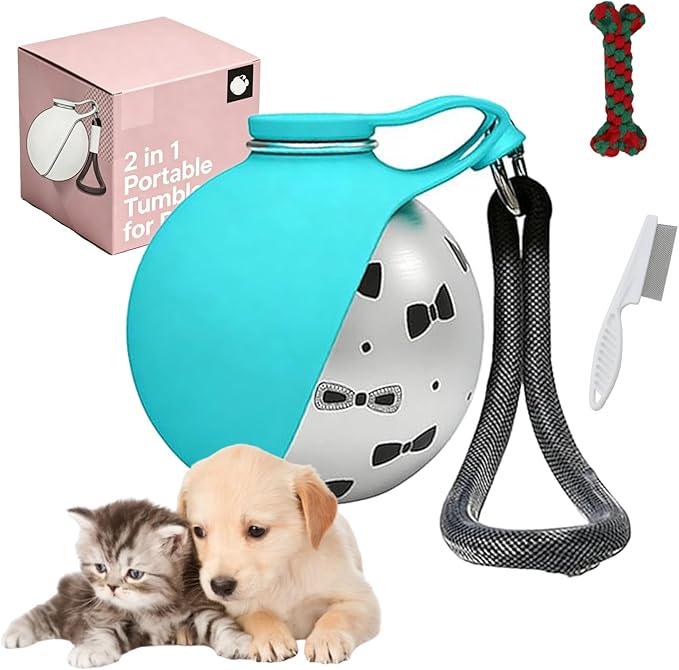 2 in 1 Portable Tumbler for Dogs – 10oz Stainless Steel Pet Water Bottle with Silicone Foldable Bowl, Portable Dog Water Bottle for Walks, for Walking, Hiking & Travel, One-Hand Operation (Blue-1)