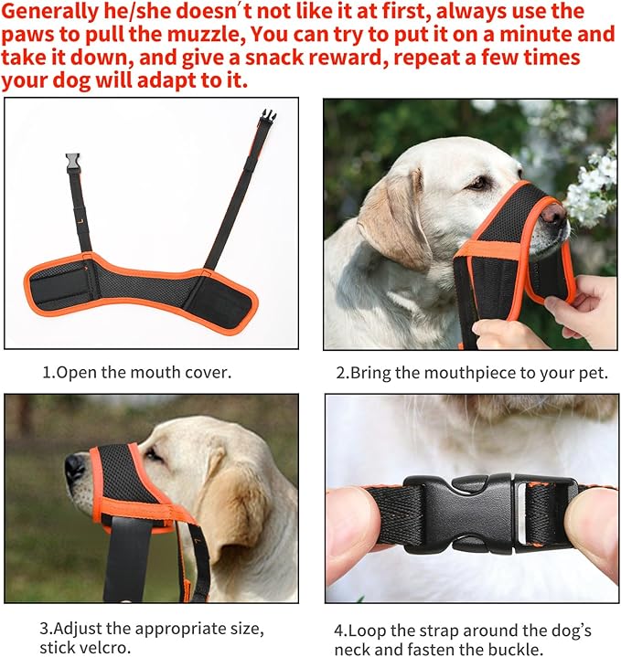 HEELE Dog Muzzle,Soft Nylon Muzzle Anti Biting Barking Chewing,Air Mesh Breathable Drinkable Adjustable Loop Pets Muzzle for Small Medium Large Dogs 4 Colors 4 Sizes (Orange, S)