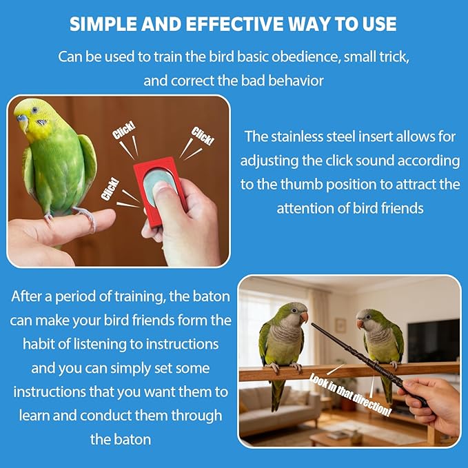 Parrot Training Clicker with Target Stick, Getting Started Bird Clicker Training Kit, All Bird Breeds Training Stick Foster Discipline and Behavior Training, for Parrots Birds Lovers
