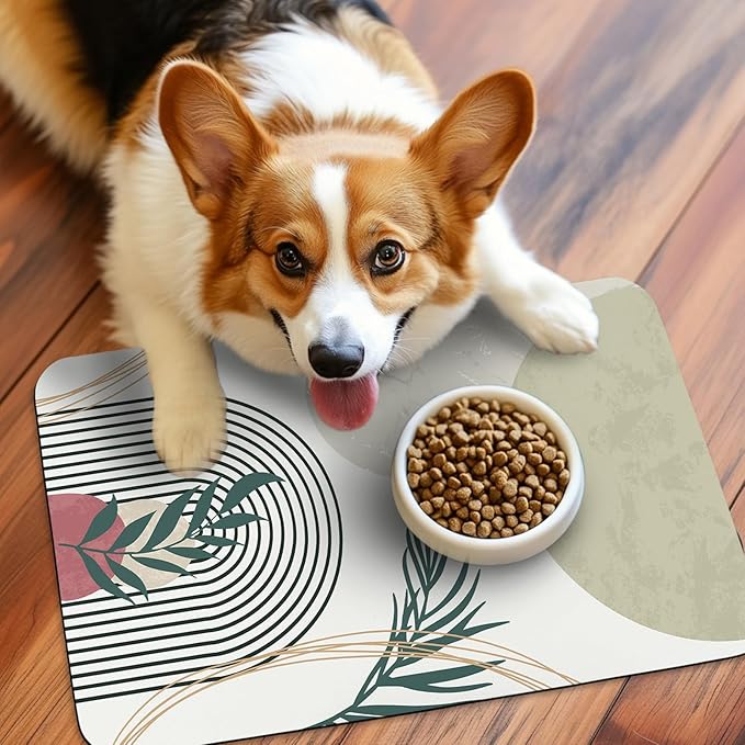 Cat Food Mat for Floors Waterproof Dog Mat for Food and Water Bowl Quick Dry Easy to Clean Nonslip Pet Mats, 17 * 30, Grey