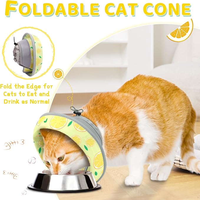 Cat Cone Collar Soft to Stop Licking, Adjustable, Foldable Lightweight Kitten Cones After Surgery Recovery for Cats & Kittens, Cat Cone Alternative, Easy Eating (Yellow, S)