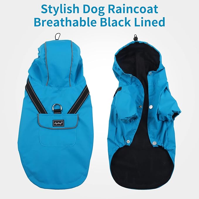 JoyDaog Premium Dog Raincoat with Hood for Medium Dogs,Outdoor Sports Waterproof Doggie Rain Jacket,Puppy Raincoat with Pockets,Blue L