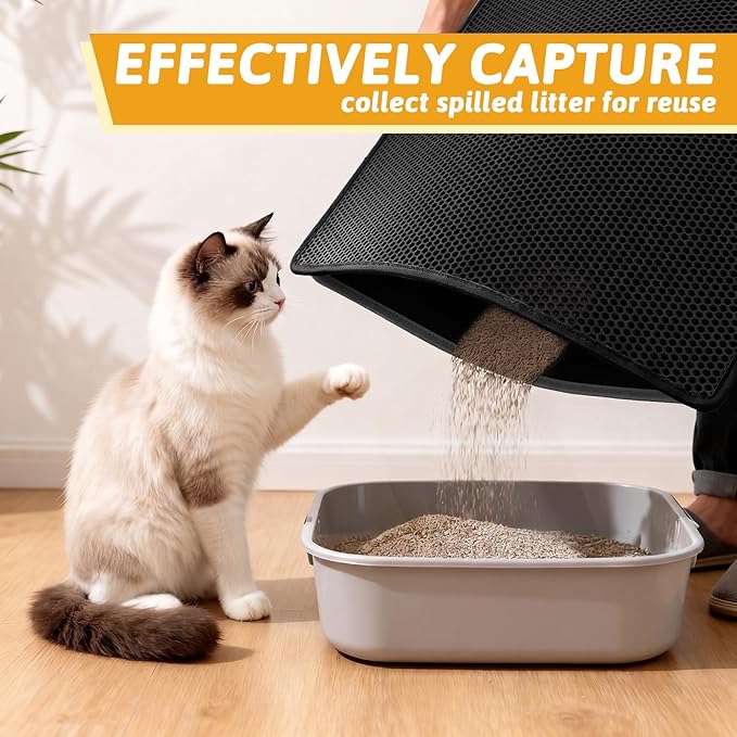 Pieviev Cat Litter Mat Double Layer Waterproof Urine Proof Trapping Mat 1 Pack (Black, 36x30 Inch (Pack of 1))