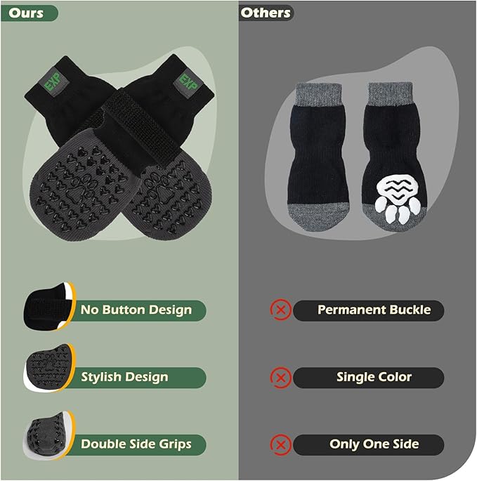 EXPAWLORER Anti Slip Dog Socks to Prevent Licking Paws - Dog Shoes for Hot Pavement, Pet Boots & Paw Protectors, Booties for Hardwood Floors, Small Medium Large Senior Dogs