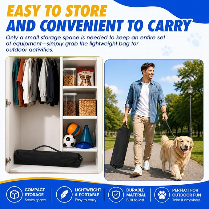 Dog Agility Training Equipment Set, 6 Piece Course with Adjustable Jump Bars, Carrying Bag (6)