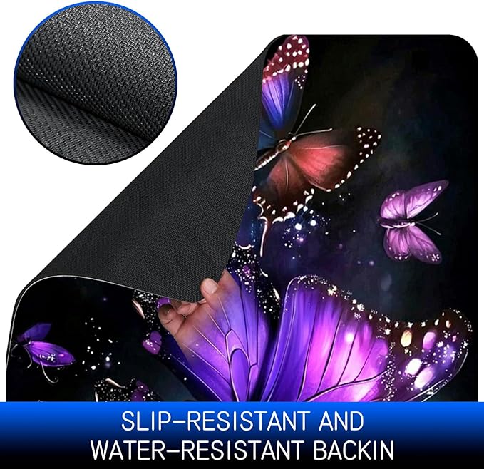Dog Food Mat, 15.7" x 23.6" Absorbent Pet Feeding Mat for Food and Water, Waterproof Diatom Mud Pet Placemat with Non-Slip Rubber Backing, Cat Bowl Mat for Floors - Purple Butterfly 1