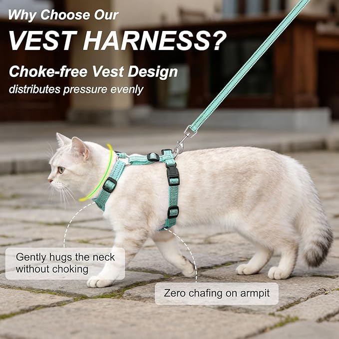 BEAUTYZOO Cat Harness and Leash Set for Walking Escape Proof, Neck Release Adjustable Harnesses for Kitten Puppy Small Medium Large Cats, Soft Cute Easy Control Small Cat Harness for Cats Boy Girls