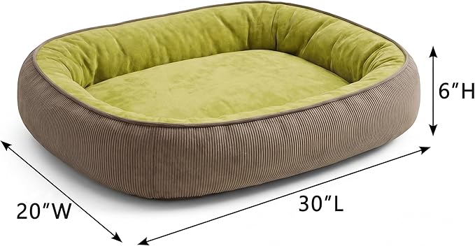 Calming Dog Bed for Medium to Large Dogs 30"x20" - Orthopedic Washable Pet Bed with Anti-Slip Bottom, Indoor Soft Cat Bed with Removable Cover (Lime Green)