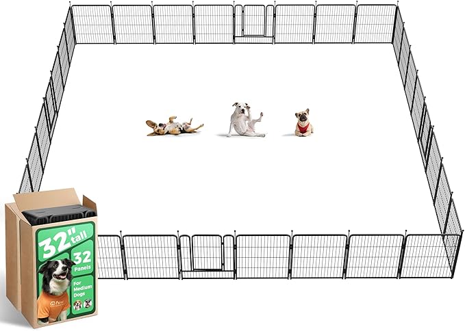 FXW Rollick Unleashed Dog Playpen for Indoor, Yard, RV Camping, 32 inch 32 Panels for Small and Medium Dogs, Black│Patented