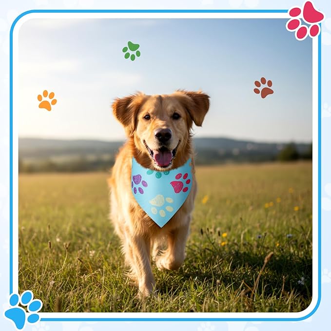 Abbylike 100 Pcs Paw Print Dog Bandanas Bulk Cute Footprint Bandanas for Dogs Triangle Kerchief Bib Scarf for Pets National Dog Day Party Costume Photo Props Accessories Pet Shops (31.5 x 21.7 x 21.7)