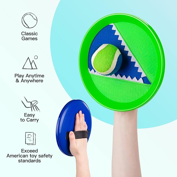 Toss and Catch Ball Game Set, Upgraded Sticky Paddle Ball Set for Kids & Toddlers, Sturdy & Water-Resistant Outdoor Backyard Beach Pool Toy, Birthday Gift for Boys Girls Ages 3-12