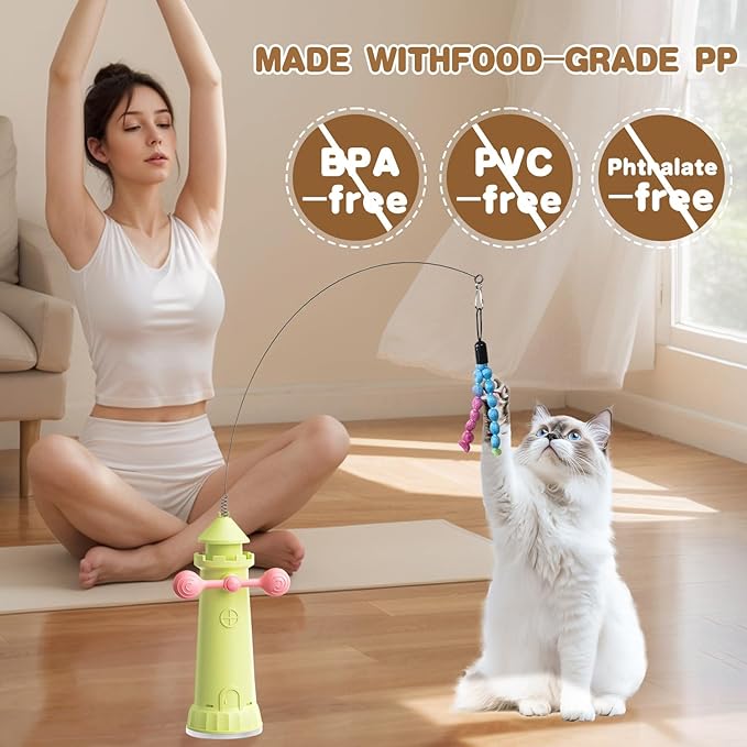 Interactive Cat Toys for Indoor Cats, 2-in-1 Handheld/Suction Cup cat Teaser, Comes Yarn Ball Accessories, can be Used as a cat Toy to Help Cats Exercise and Relieve Boredom and Anxiety