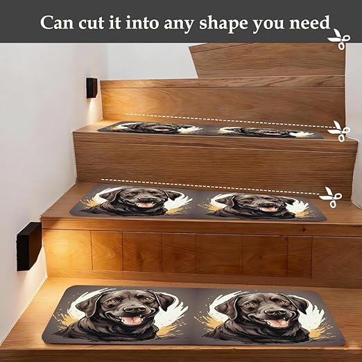 Animal Dog Gray Stair Treads for Wooden Steps Indoor Washable Staircase Carpet 10PCS 30"x7.8" Stair Step Treads Non-Slip Staircase Covers Peel and Stick Safety Mat for Kids Elders Pets