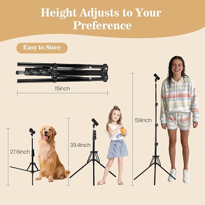 Hair Dryer Stand Adjustable, 27-59 Inch Hair Dryer Holder with Triangular Base and Universal Clip, 180° Rotating for Bathroom, Vanity, Makeup Room, Home Styling and Pet Grooming