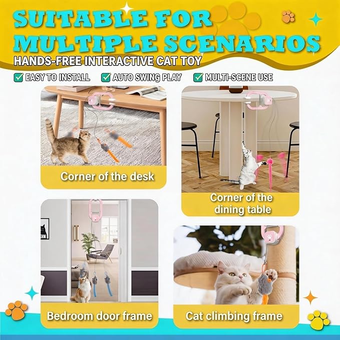 Rechargeable Electric Cat Teaser – Interactive Door Clip Teaser for Cats, 2 Motion Modes (360° Spin & Irregular Jumping), Smart Auto Cat Toy for Exercise & Fun (No Remote)(Pink)