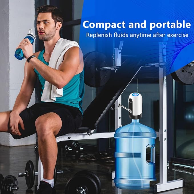 Water Dispenser for 5 Gallon Bottle, USB-C Charging Portable Electric Water Pump with 3 Adapters for 5 Gallon Jugs and Bottles, Automatic Drinking Water Dispenser for Camping, Travel, White