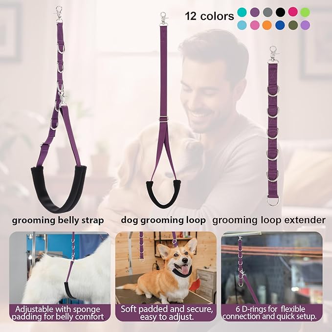 Dog Grooming Belly Straps Sky Blue Pet Grooming Supplies 3 Sets Professional Dogs Belly Band Pet Dogs Groomer Extension Strap Table Arm Loop Extender for Small Medium Large Pets (Sky Blue)