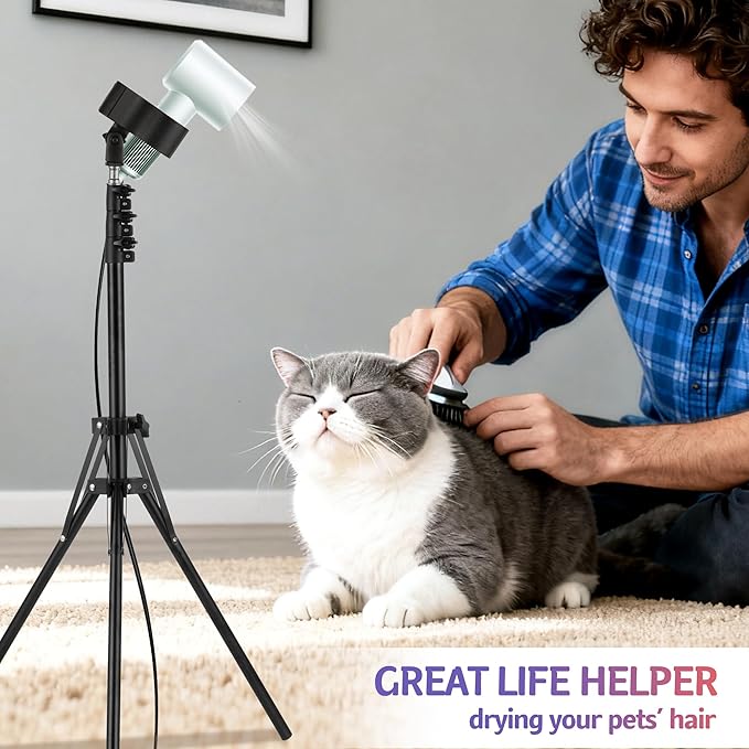 Hands-Free Hair Dryer Stand for Home Blow Drying, DIY Styling, Salon&Live Streaming Ideal for Long Hair Women Busy Moms People with Arm Shoulder Pain 36-76 Inch Adjustable Height Tripod, 360° Rotation
