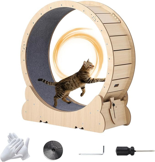 Garvee 43.3 Inch Cat Exercise Wheel for Indoor Cats, Large Cat Treadmill Wheel with Detachable Carpeted Runway, Versatile Cat Toy Running Wheel Treadmill, Pet Activity Center for Weight Loss Health