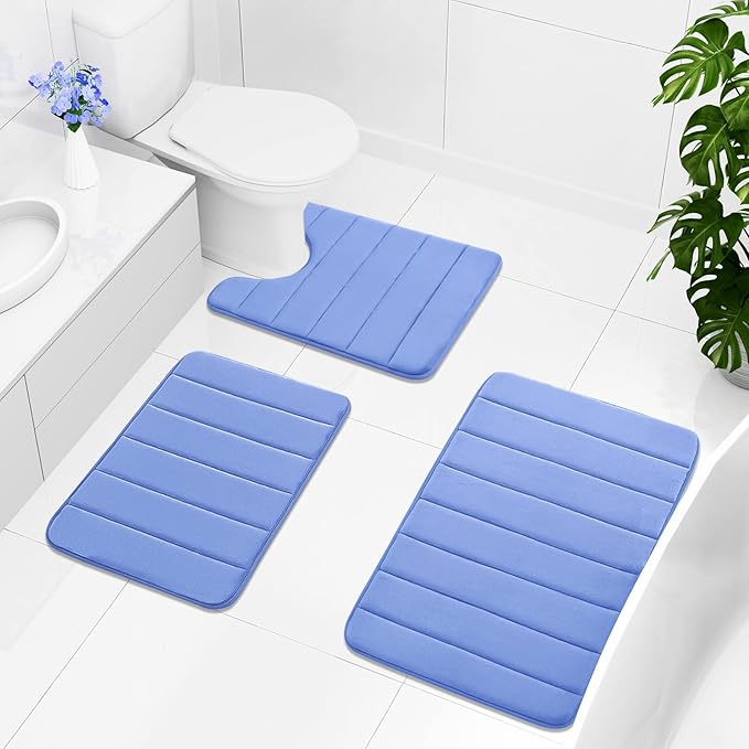Buganda Memory Foam Bath Mat, 30" x 20", Ultra Soft and Non-Slip Bathroom Rugs, Water Absorbent and Machine Washable Bath Rug for Bathroom, Shower, and Tub, Cornflower Blue