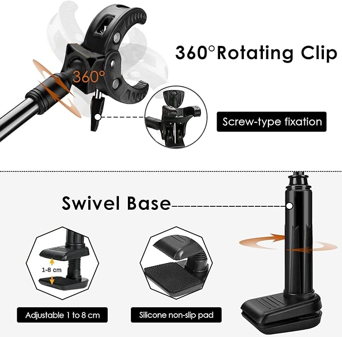 Linkidea Hair Dryer Stand, 360 Degree Rotating Blow Dryer Holder Hands-Free, Gooseneck Bracket with Clamp Mount for Dog Cat Grooming Home Salon