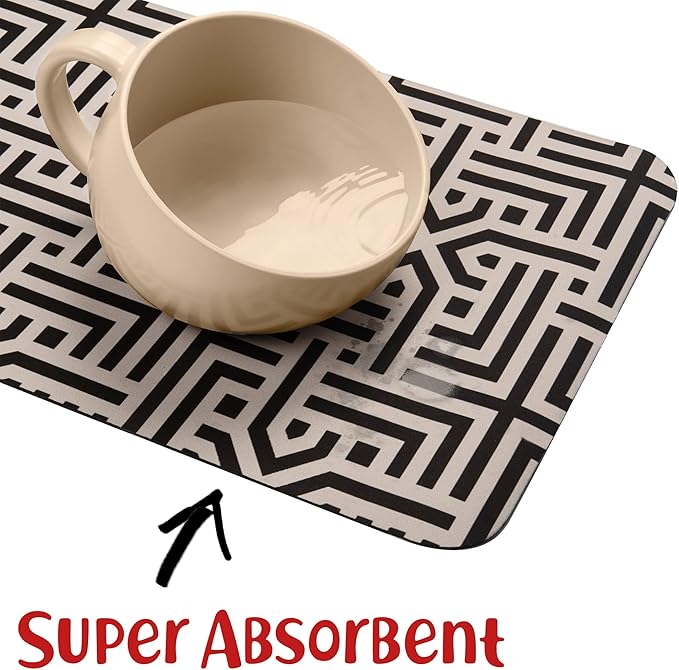 DogBuddy Dog Food Mat - Waterproof Dog Mat for Food and Water, Ultra Absorbent Bowl Placemat for Dogs, Nonslip Pet Feeding Mats, Machine Washable Dogs Mats for Floors (Small, Maze)