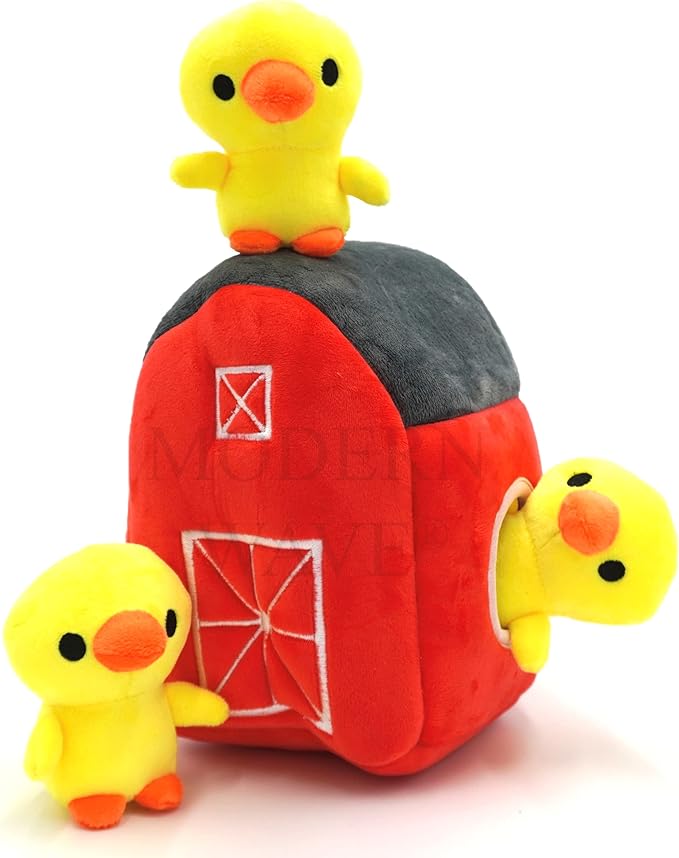 MODERN WAVE - Interactive Squeaky Plush Hide and Seek Squirrel Type Puzzle Toy for Dogs, Medium/Large Size (Farm and Ducks)