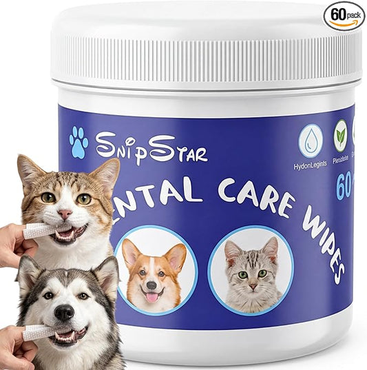 60 Counts Dental Wipes for Dogs Teeth & Cats, No-Rinse Dog Tooth Wipes for Breath Freshener & Gum Care, Pet Toothbrush Toothpaste Alternative, Unscented Disposable Dog Oral Teeth Cleaning Finger Wipes