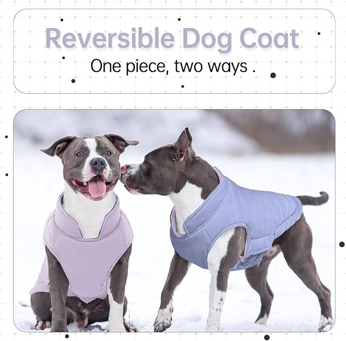 Lelepet Reversible Dog Coat Waterproof Dog Jacket Windproof Puffer Vest for Winter Warm Lightweight Coats for Small Dogs Adjustbale Hook & Loop Pet Apparel with Leash Hole, Shih Tzu, Purple, S