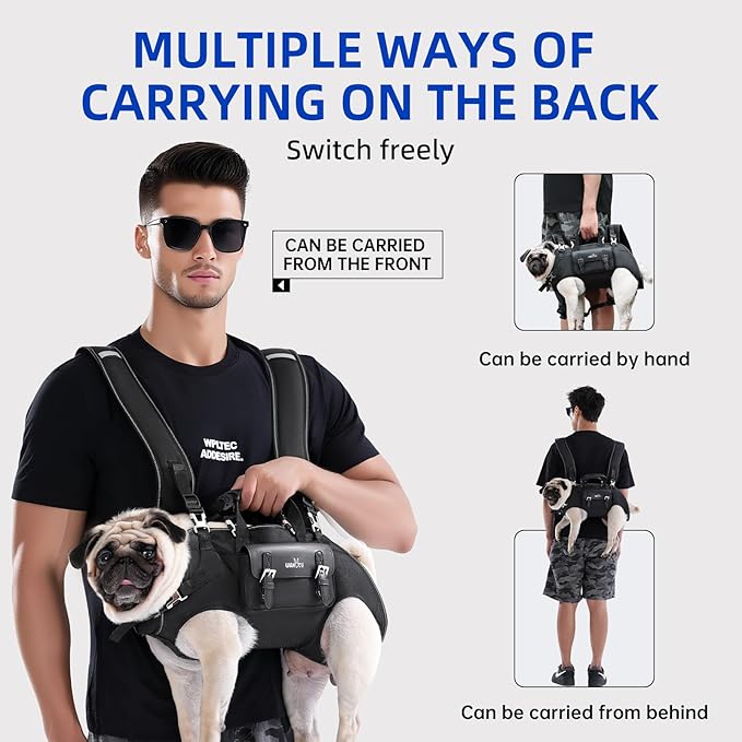 Wakytu Dog Backpack Carrier for Dogs,Dog Lift Harness,Adjustable Padded Breathable Straps for Dogs, Disabled, Joint Injuries, Arthritis,M