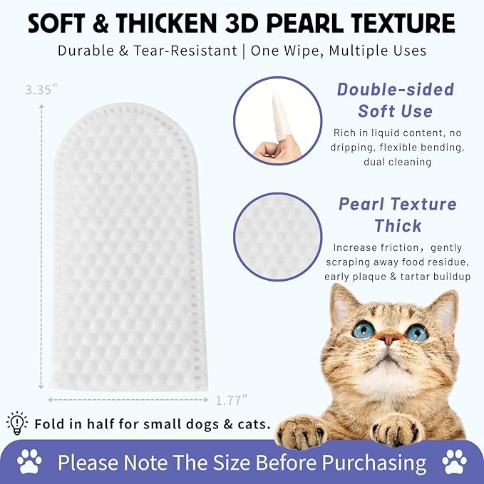 60 Counts Dental Wipes for Dogs Teeth & Cats, No-Rinse Dog Tooth Wipes for Breath Freshener & Gum Care, Pet Toothbrush Toothpaste Alternative, Unscented Disposable Dog Oral Teeth Cleaning Finger Wipes