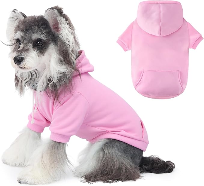 Dog Basic Hoodie Soft Dog Clothes Cold Weather Sweaters for Medium Large Dogs Cozy Fabric Warm Sweatshirt with Leash Hole for Boys (Pink, Small (5-10 lbs))