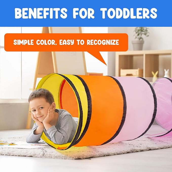 Kids Play Tunnel,Pop Up Crawl Through Tunnel Play Tent for Baby Kids Children or Pet,Foldable Pop Up Tents with Carry Bag (Pink Colorful Tunnel)